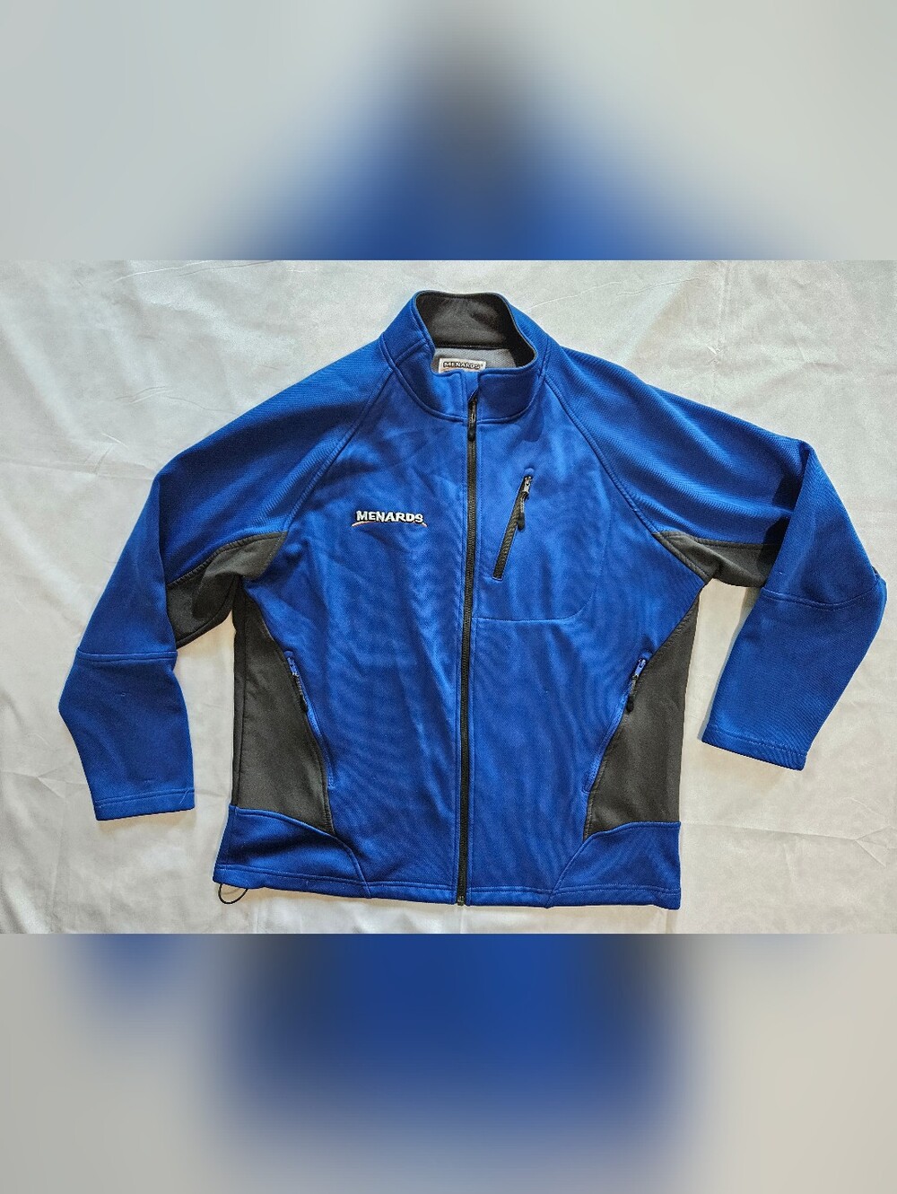 Menards Mens L Long Sleeve Full Zip Jacket Blue Gray Softshell Fleece Lined